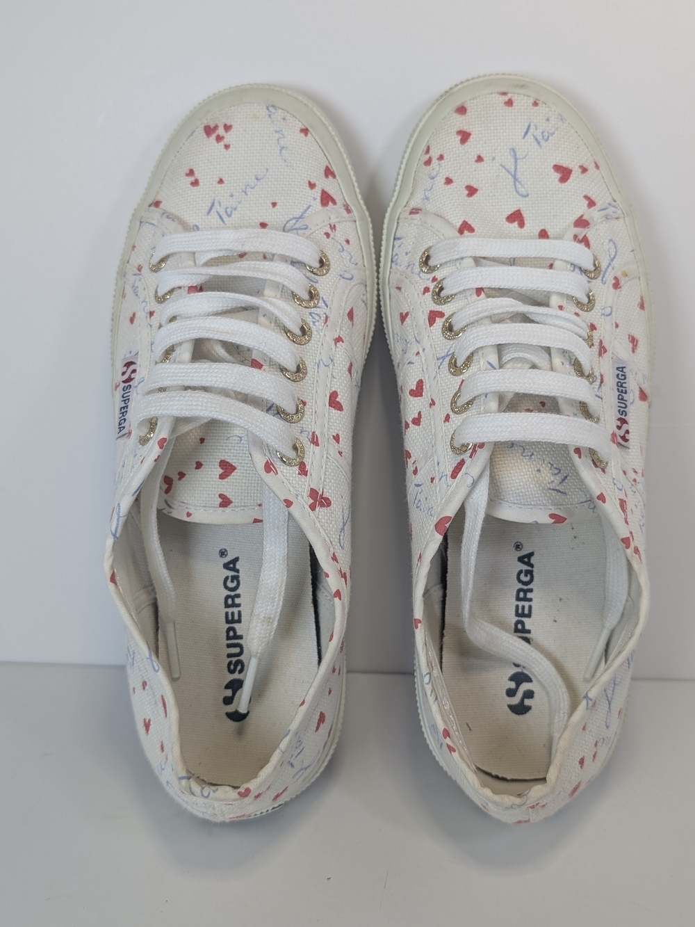 Superga 2750 Cotu Classic Hearts & Je T’aime White Canvas Sneakers Women Size 8 - Picture 5 of 7